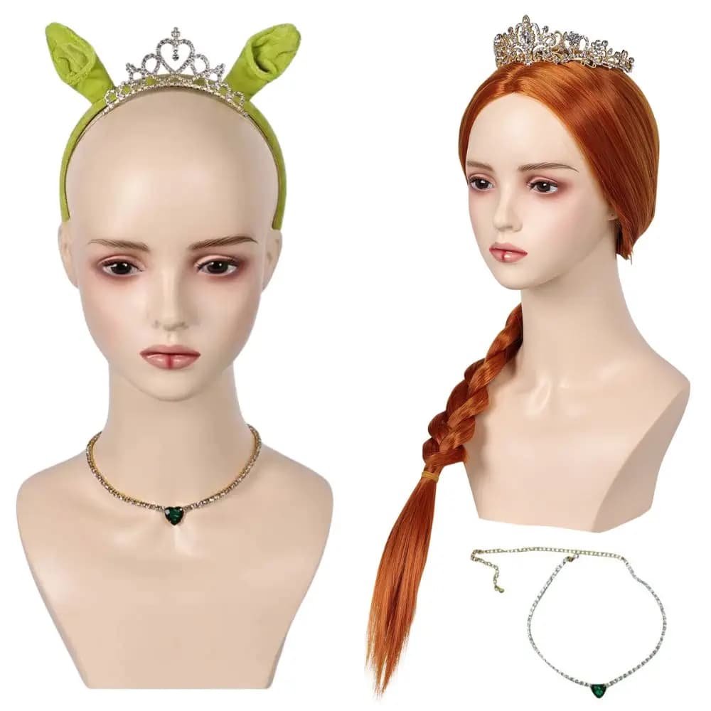 Fiona Cosplay Crown Wig Necklace Headband Fantasy Costume Accessories Disguise for Adult Women Female Halloween Carnival Props
