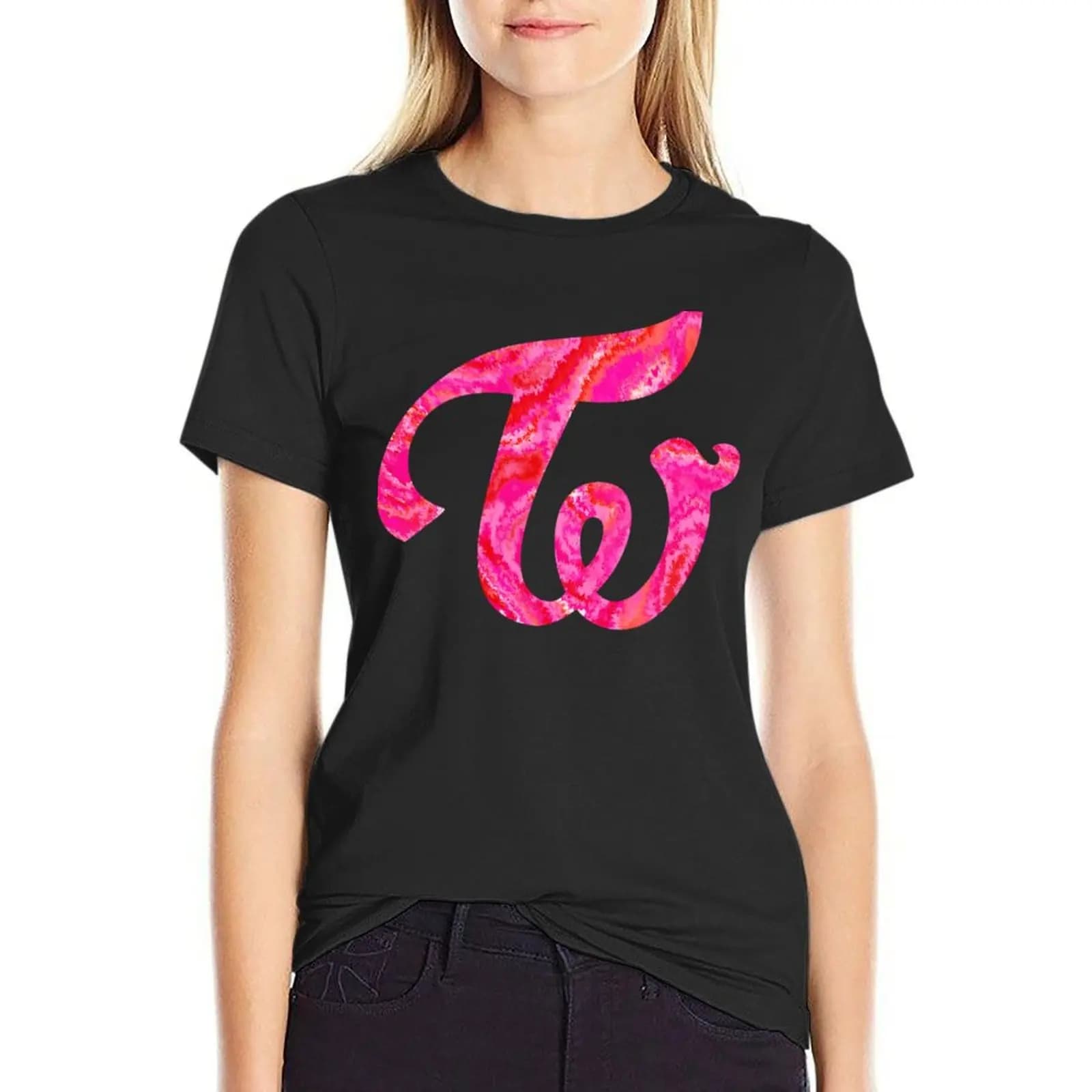 twice k pop logo T-Shirt cute tops Female clothing vintage clothes Blouse Womens clothing
