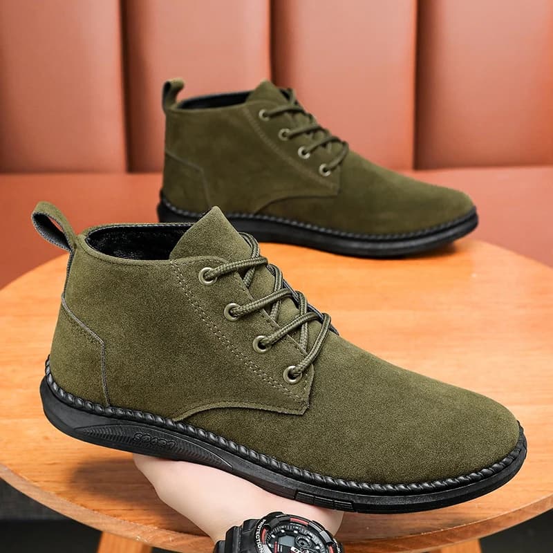 High Top Casual Board Shoes Men's Lace Up Suede Black Flat Bottom Short Boots Men's Chelsea Boots High-quality Brand Denim Boots