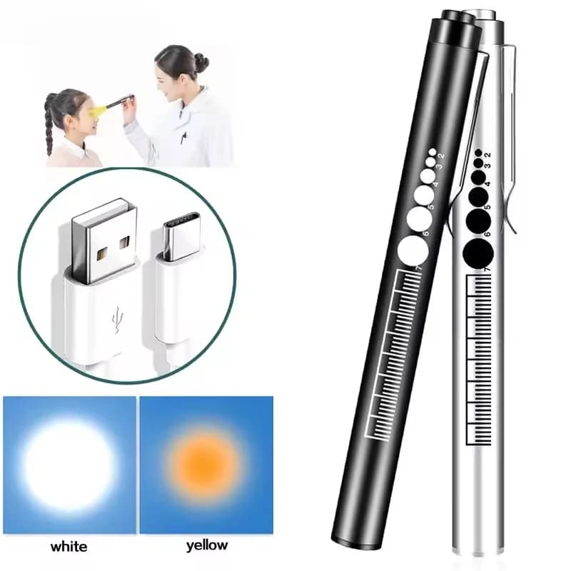 Mini Portable Penlight LED Flashlight Oral Pupil Medical Handy USB Rechargeable Stainless Steel Torch Light Outdoor Fishing Tool