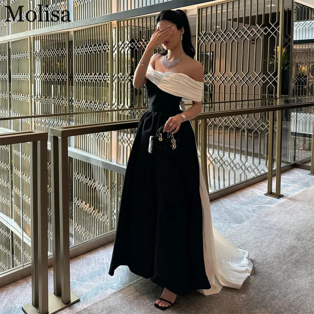 MOLISA Modern Black White Formal Occasion Dresses 2024 Customized A-Line Off the Shoulder Pleated Party Dress Evening Gowns
