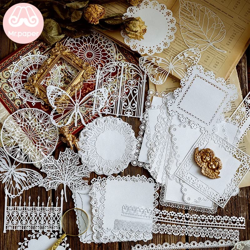 Mr.paper 8 Designs 10Pcs/lot White Lace Paper Loose Leaf Homemade White Lace Memo Pads