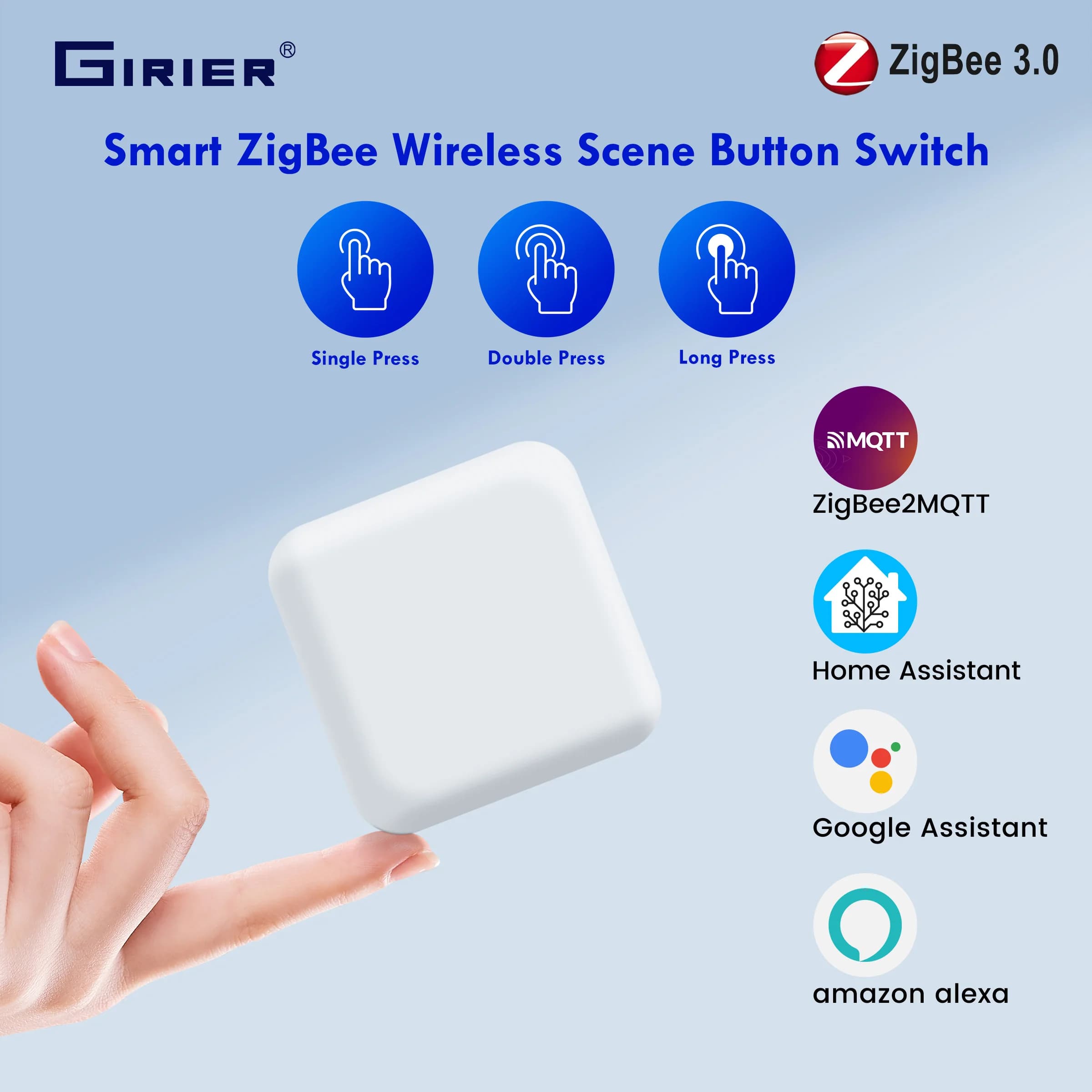 GIRIER Smart ZigBee Scene Button Switch Wireless One Key Scene Controller Supports All ZigBee 3.0 Devices Works Home Assistant