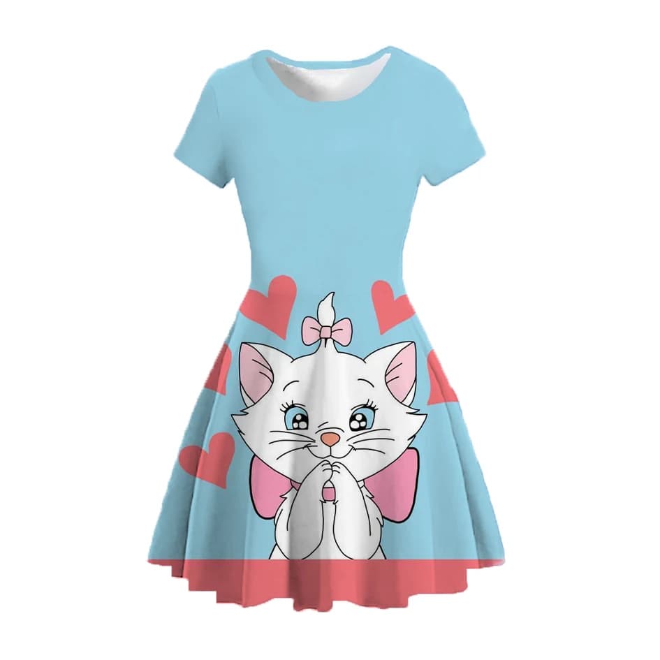 Disney Marie Princess Party Dress Up Girls Summer Costumes Kids Stitch Cartoon Casual Costume Birthday Gift Dress 1-15 Years