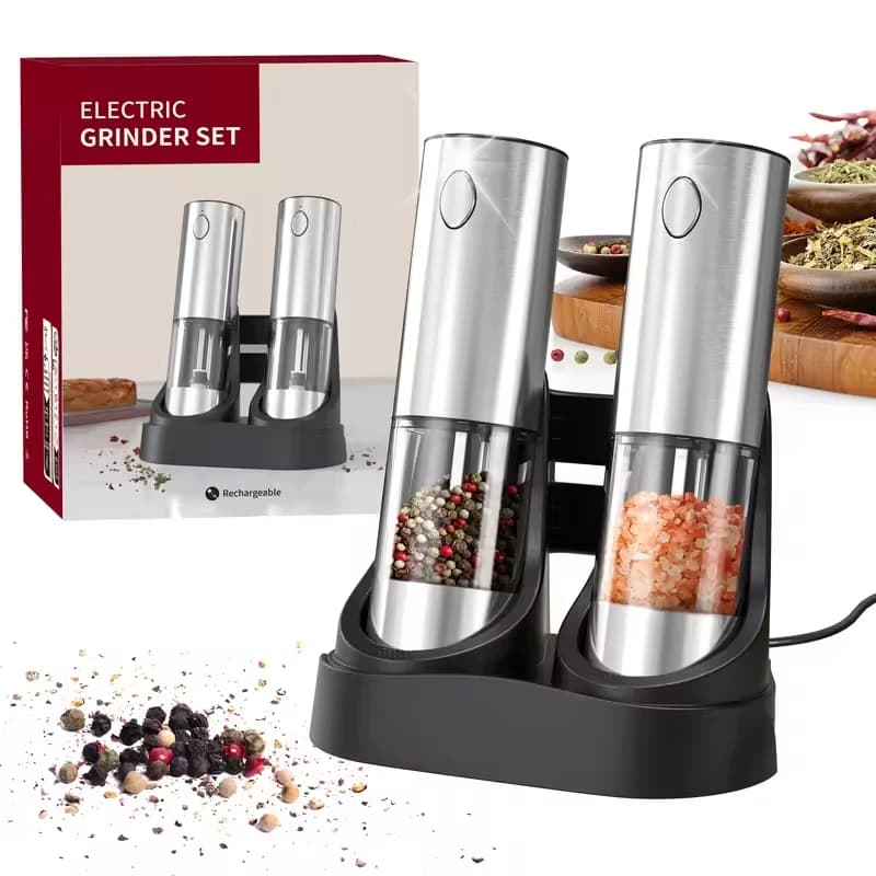 2024 Electric Salt and Pepper Grinders Set Capacity 190ML USB Rechargeable Base Adjustable Coarseness Spice Mill Kitchen Tools