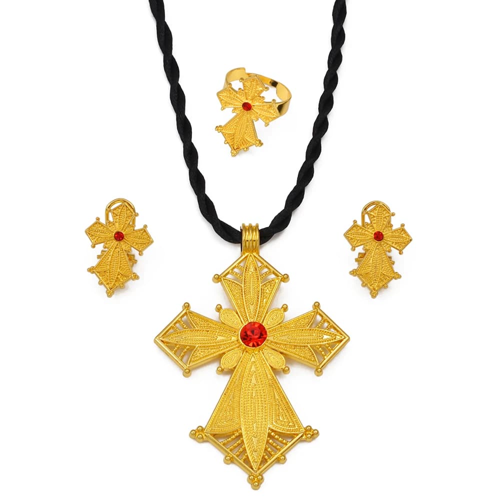 New Arrival Ethiopian Cross Jewelry Sets Habesha Pendant Necklaces Earrings Rings Eritrean Africa Christmas Holiday Gift #205816