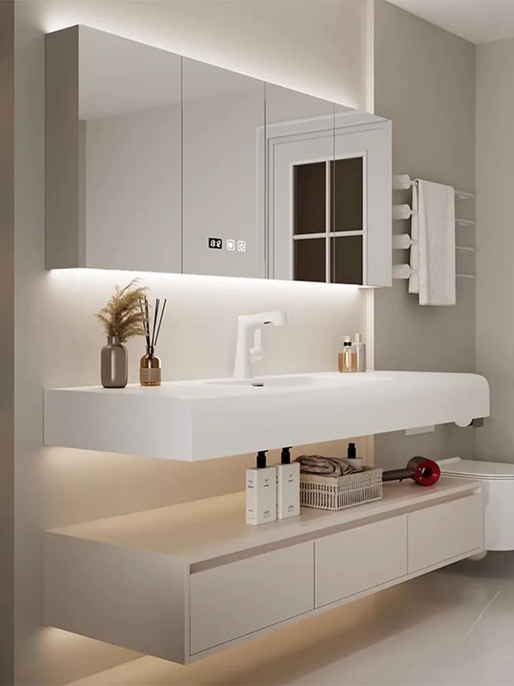 Cream bathroom cabinet combination Corian integrated sink basin toilet toilet wash ceramic