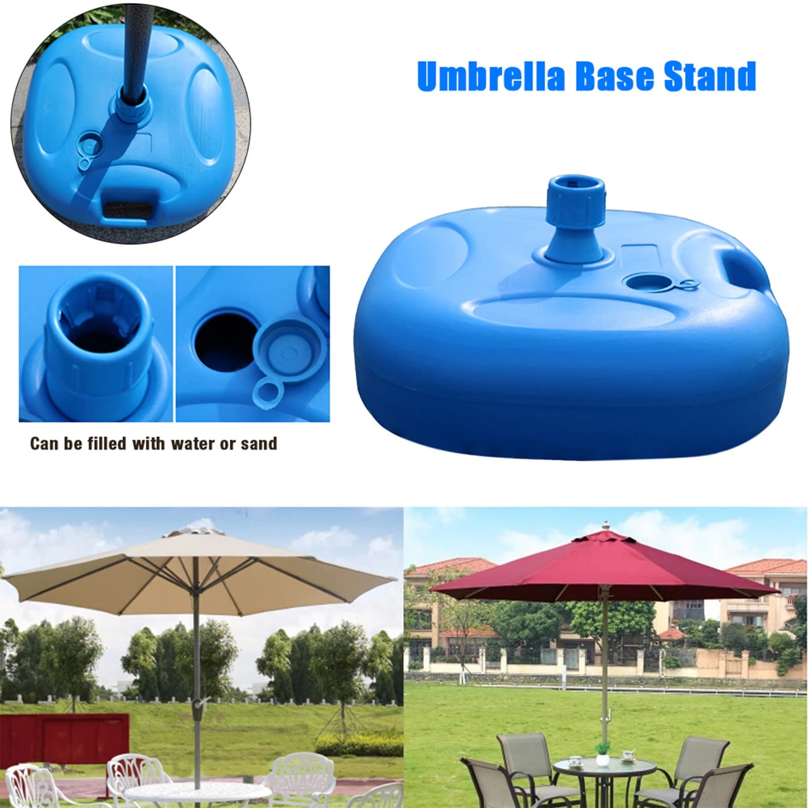 1 Piece Umbrella Stand Base Parasol Water Filled Sunshade Outdoor Furniture Parts for Yard Garden Fishing Beach 42x42x17cm
