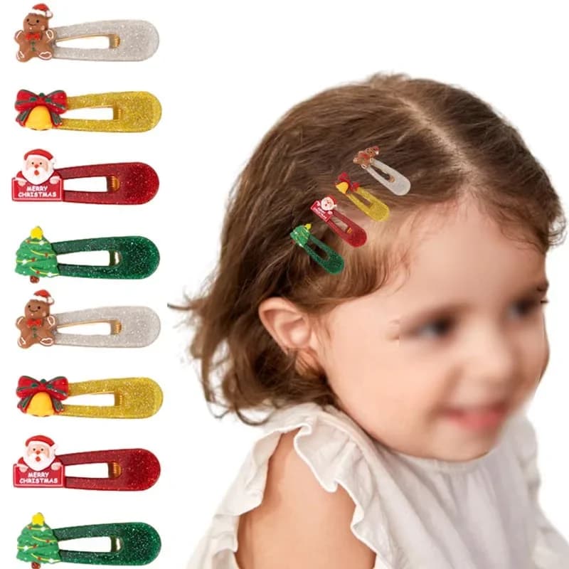 ncmama 4PCS Sweet Girls Christmas Hair Accessories Cute Sparkling Water Drop Hair Clips for Girl Santa Christmas Tree Barrettes