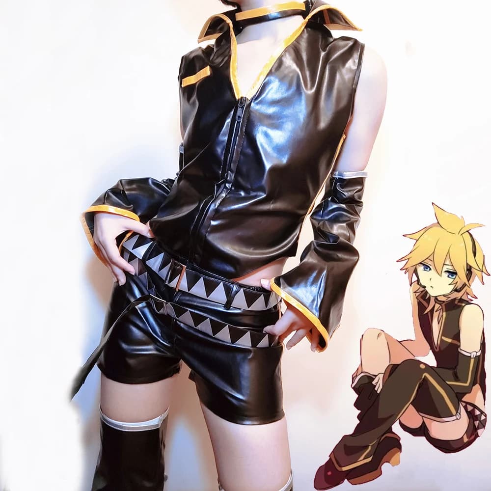 Anime Game Len Cosplay Costume Adult Unisex Leather PU Top Shorts Suit Halloween Punk Party Outfit Uniform