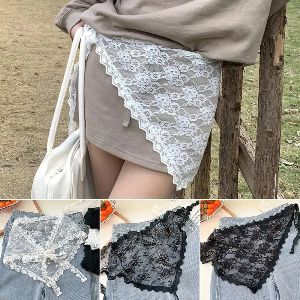 Double-use Lace Trim Hair Scarf Early Spring Butt Curtain Small Apron A-Line Half Skirt Fashion Ins Style Stacked Short Skirts