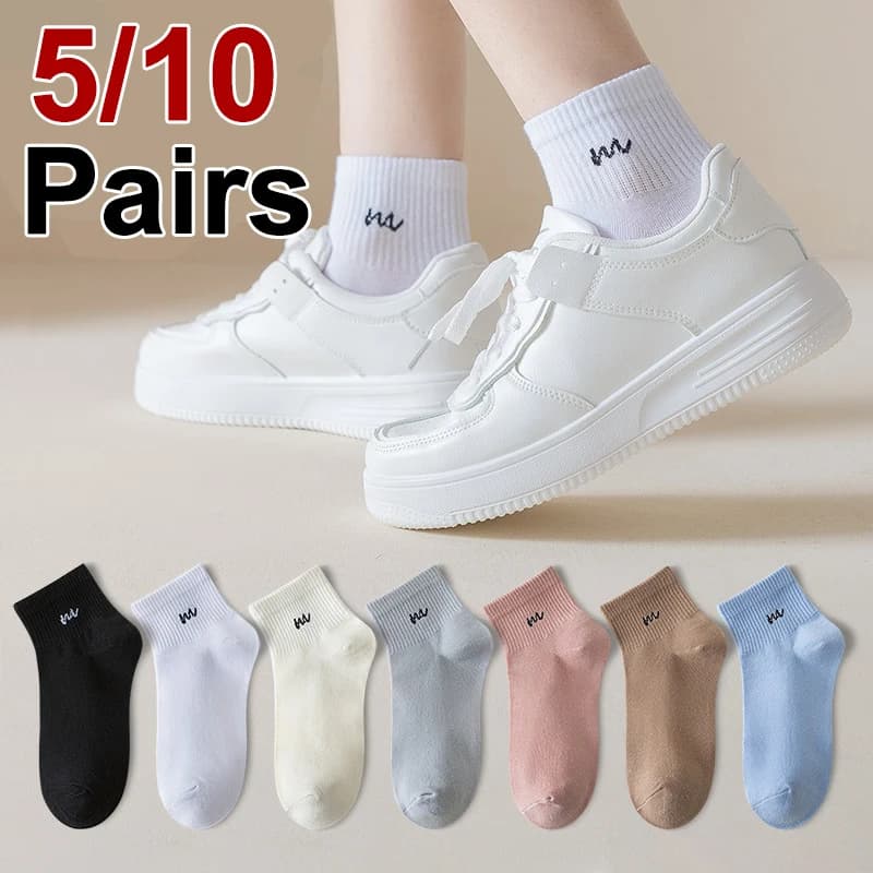5/10 Pairs Women Letter Printed short Socks Soft Comfortable Spring and Summer Seasons Sweating Breathable Leisure Sports Socks