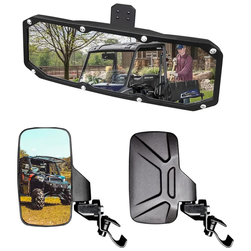 UTV Side Mirror and Polaris Ranger Compatible Central Mirror Combination