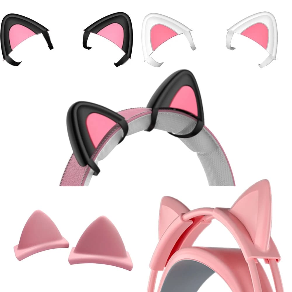 Pink Silicone Cat Ears for Headphones Black Wireless Wired Headset Gamer Cute Ears Lovely Kids Girls Helmet Gaming Accessories