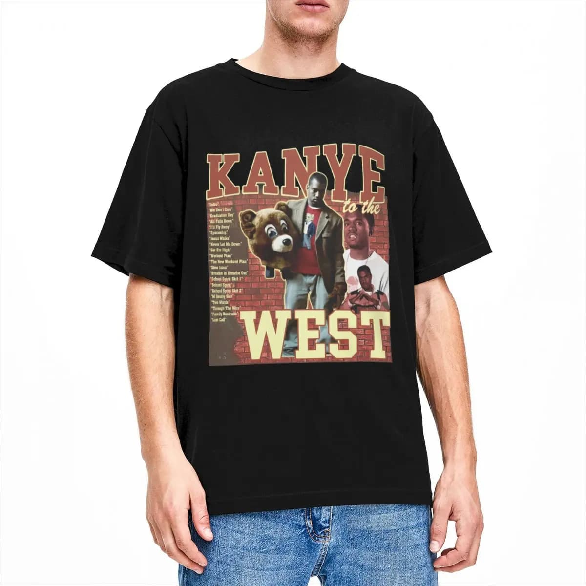 College Dropout Kanye West Bear Men Women's T Shirt Rapper Hip Hop Tees Short Sleeve Crew Neck T-Shirts Pure Cotton Clothes