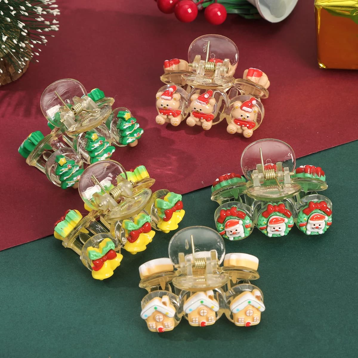 Christmas Tree Hair Claw Mini Small Cute Hairpin Crab Hair Grip Girls Green Red Festival Hairpin Fashion Hair Accessories