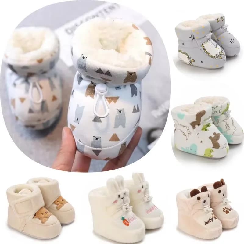 Winter Baby Boots Cartoon Soft Sole Anti-Slip Warm Toddler Shoes Boys Girls Cute Infant Walking Booties"​​