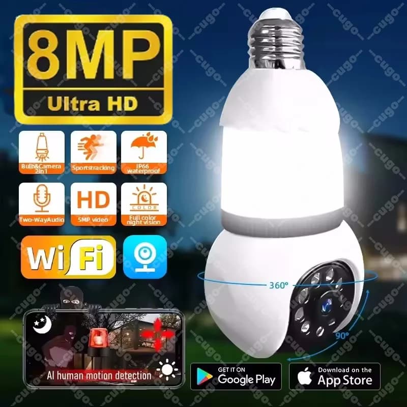 8MP E27 Bulb Wireless Camera LED Bulb&Cameras 2in1 WiFi Two-way Audio Security Surveillance CCTV Security PTZ Cam Smart Tracking