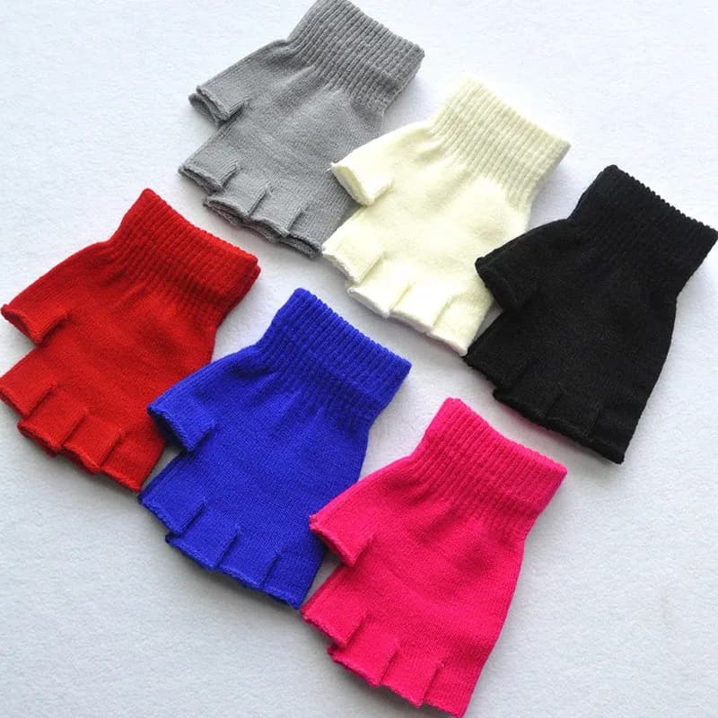 Children's Winter Gloves Cold Warm Acrylic Fingerless Gloves Fashion Solid Color Mittens Outdoor