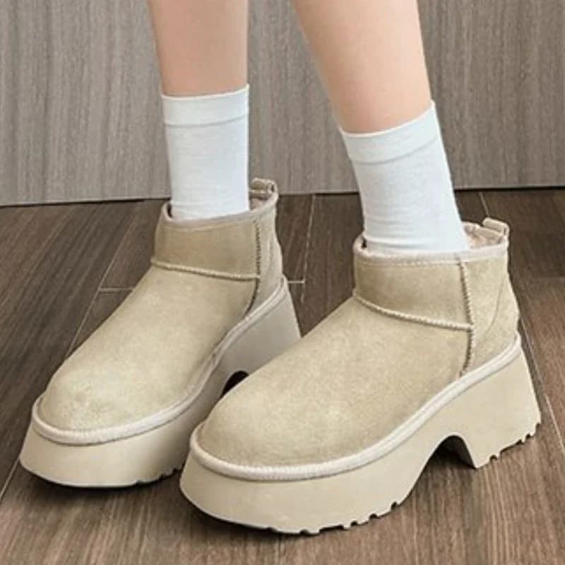 35-40 Winter Women Short Plush Warm Snow Boots Casual Shoes  New Suede Fur Chelsea Ankle Boots Flats Platform Ladies Shoes Botas