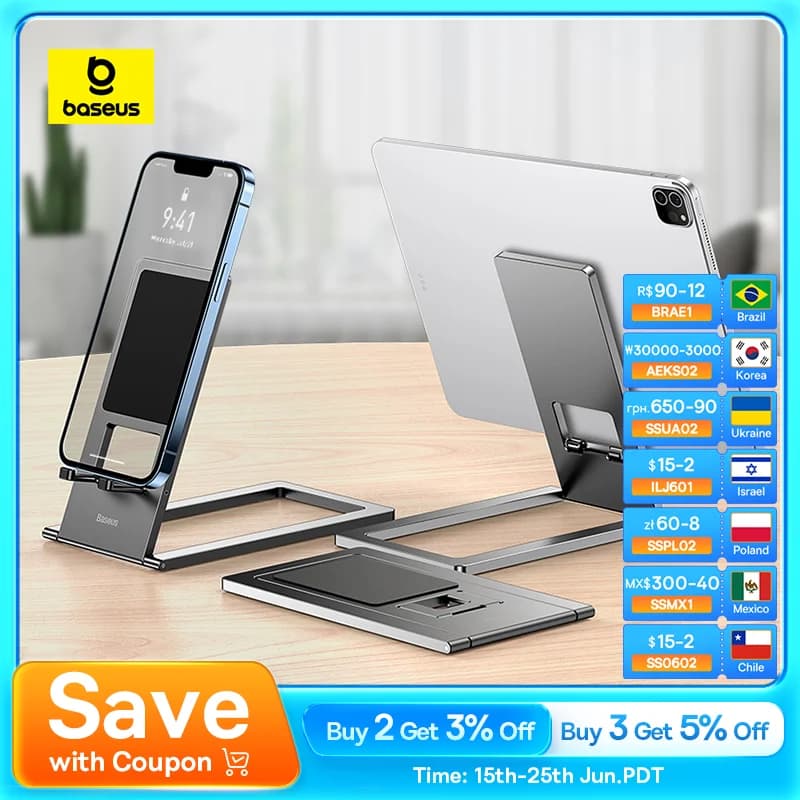 Baseus Metal Phone Stand Foldable Holder for iPhone 16 15 14 13 Pro Max Cellphone Desktop Stand Mobile Phone Accessories Holder