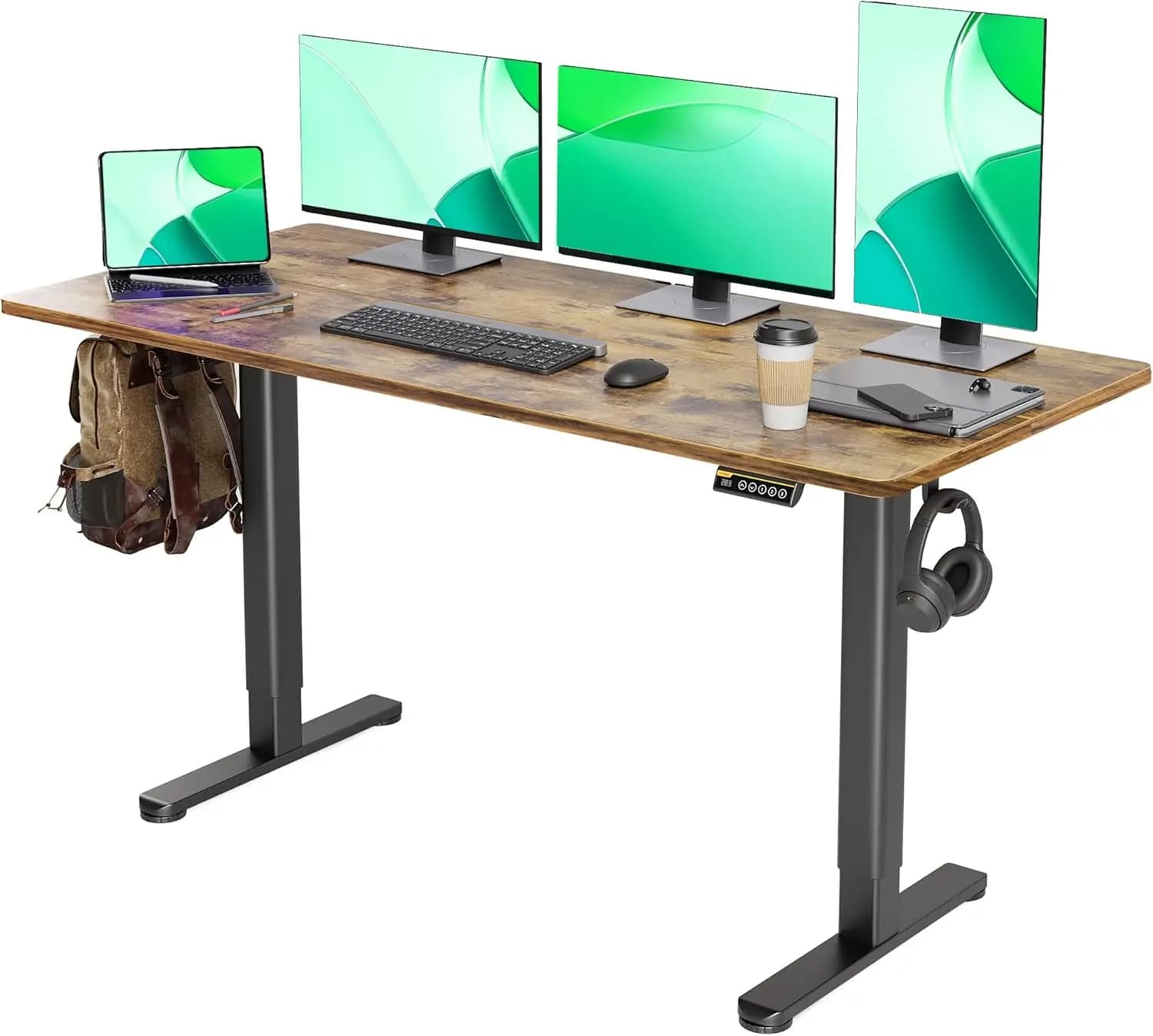 Height Stand up Desk, 63x24 Inches Sit Stand Home Office Desk with Splice Board, Black Frame