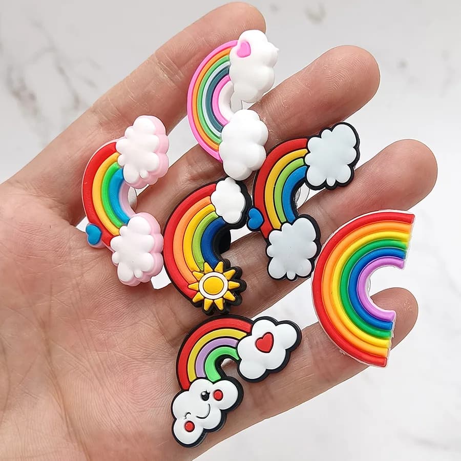 Novelty Colorful Rainbow PVC Shoe Charms Accessories Funny DIY Shoes Upper Pins Decoration Sandals Buckle Kid X-mas Party Gift