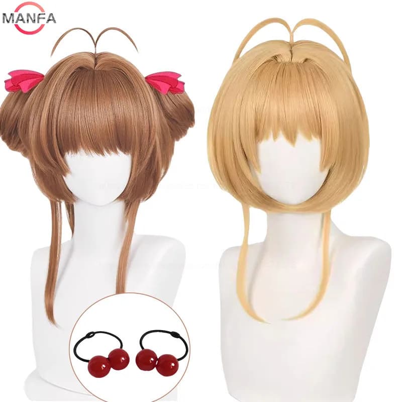 Anime Cosplay Wig Sakura Kinomoto Cosplay Wig 46cm Short Women Girl Cosply Wig Heat Resistant Synthetic Hair