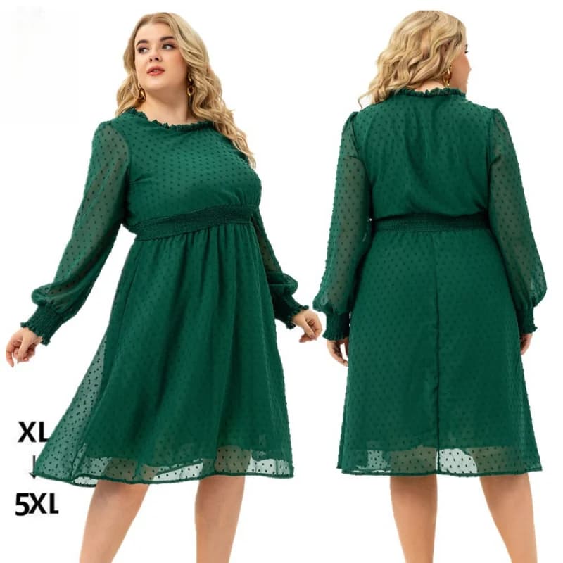 2024 Spring New European American plus Size Women's Clothes Long and Short Sleeve Chiffon Cut Flower Dress