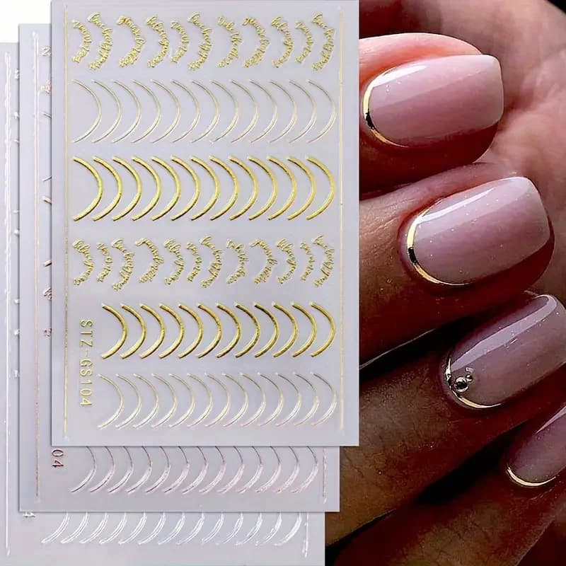 3pcs/set 3D Simple Lines Nail Stickers Rose Gold Metal Stripe Letters Decals Curve Gel Nails Art Sliders Polish Manicure Decor