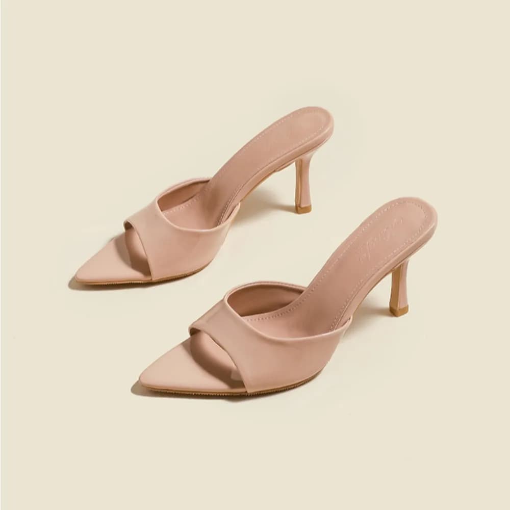 Women's Slippers 2025 New Summer Slim Heel Pointed Toe Worn with A Straight Drag Patent Leather High-heeled Slippers for Womens