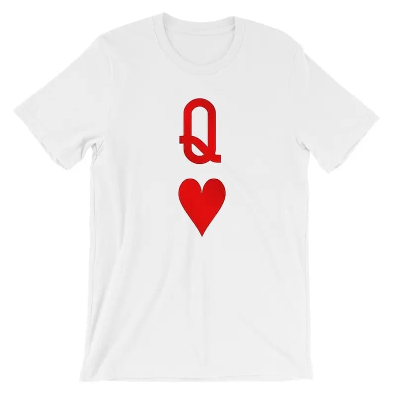 Queen of Hearts Playing Card T-shirt K Q Red Poker Card T Shirt Playing Card Cotton Tees Sustainable Unisex Classic Couple Gift