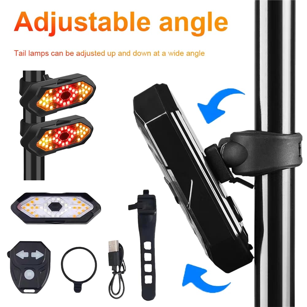 Bike Turn Signal Lights USB Rechargeable Rear Warning LED Lights 900mAh Bicycle Turn Signal Rear Light Remote Bicycle Rear Light