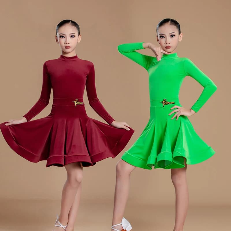 2024 Latin Dance Performance Costumes For Girls Long Sleeved Split Skirts Suit Chacha Rumba Tango Children Latin Wear DN19333