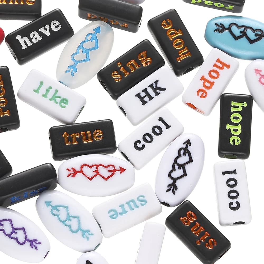 10pcs/Lot Acrylic Perforated English Word Beads Colorful Logo Tag Charm Loose Beads For DIY Jewelry Bracelet Making Accessories