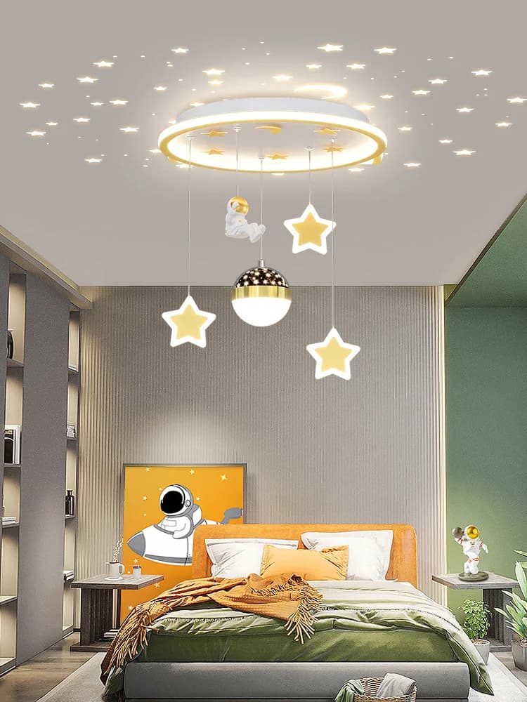 New Modern Led Chandeliers For Children's Room Bedroom Study Kids Baby Blue Astronaut Ceiling Lamps Decor Pendant Lights Fixture