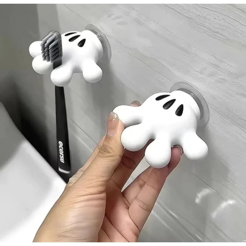 Adorable Mickey Palm Toothbrush Holder with Multifunctional Traceless Suction Hooks for Bathroom Towels and Data Cable Winding
