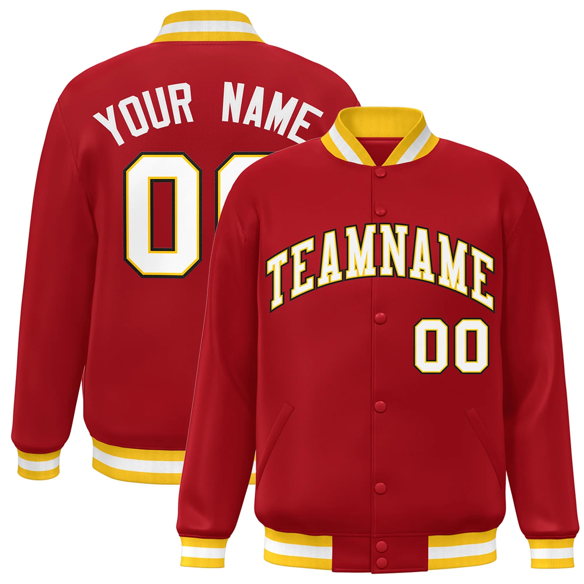 Personalized Baseball Jacket Full-Snap Stitched Text Number Logo Varsity Letterman Baseball Jacket