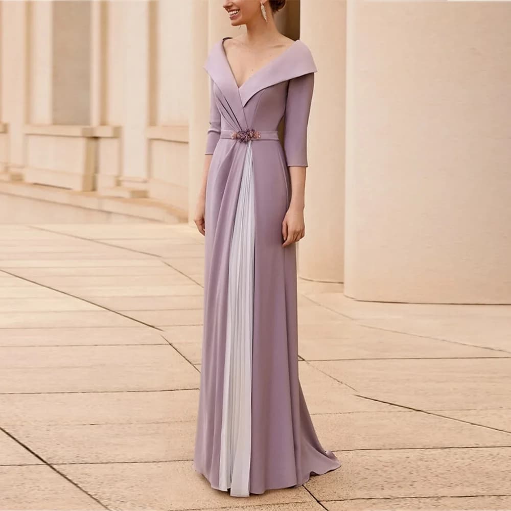 Purple Mother of the Bride Dresses 2025 A-Line V-Neck Wedding Guest Gowns with Appliques Ruching Dress Women for Wedding Party
