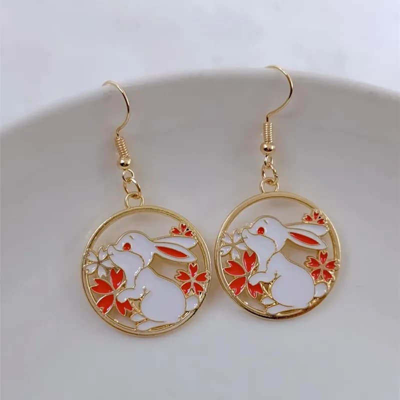Cute Fashion Rabbit Moon Star Earrings Girl Cute Enamel Rabbit Earrings Wedding Pendant Jewelry Rabbit Year Earrings Gift