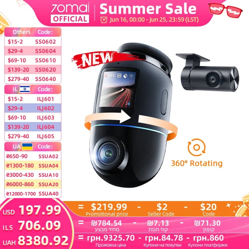 Global Version 70mai Dash Cam 4K Omni X800 360° Rotating Dual-Channel HDR Supported 4G Compatible Supercapacitor 70mai X800 Omni