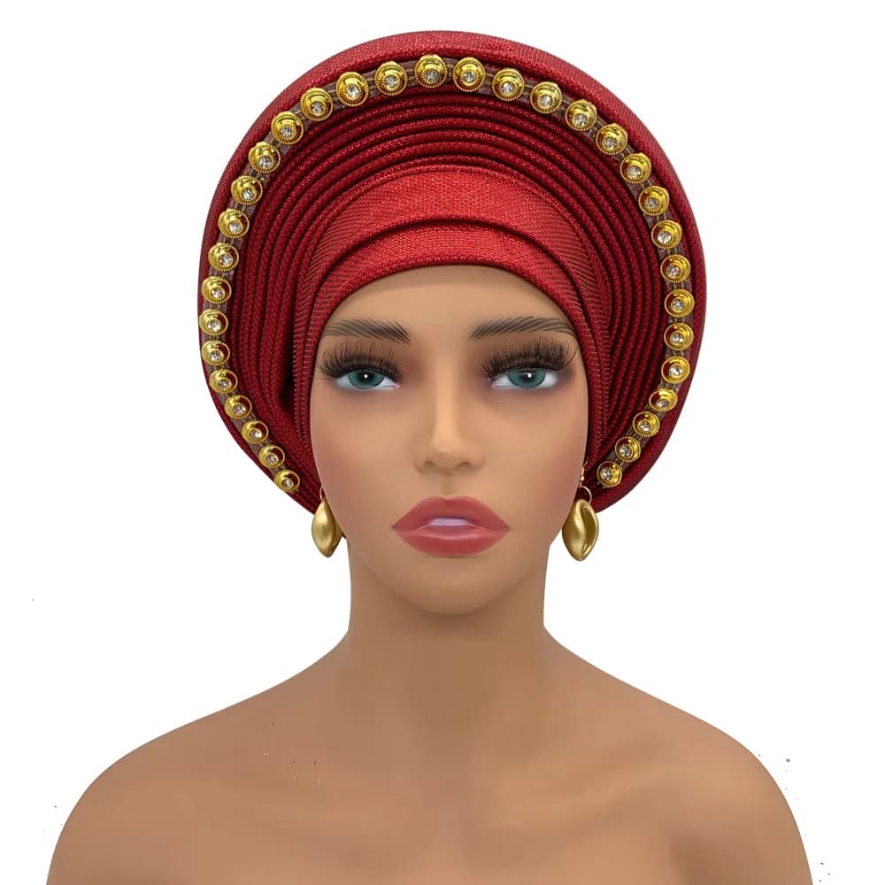 NEW African Auto Gele Women's Turban Cap Nigeria Headtie Wedding Party Head Ties Female Head Wraps Already Made Autogele