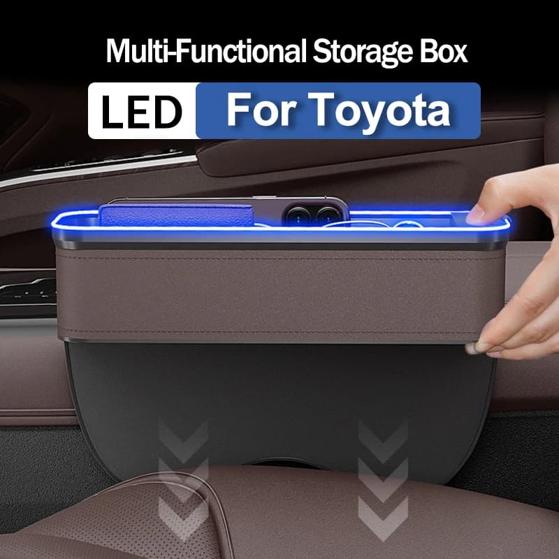 For Toyota RAV4 Corolla Land Cruiser Prado Camry Tarago Car Crevice Storage Box With 2 USB Charger Colorful LED Seat Organizer