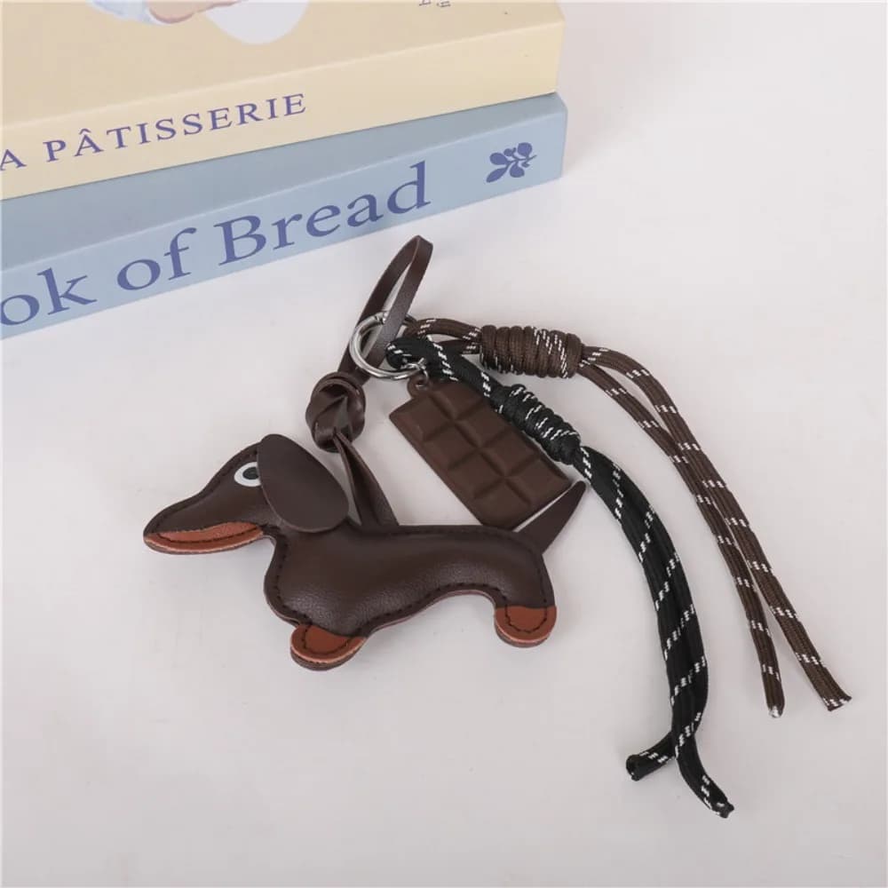 Leather Dachshund Bag Pendant Creative Keychain Lanyard bag Accessory Key Pendant Car Keyring Charm Gift