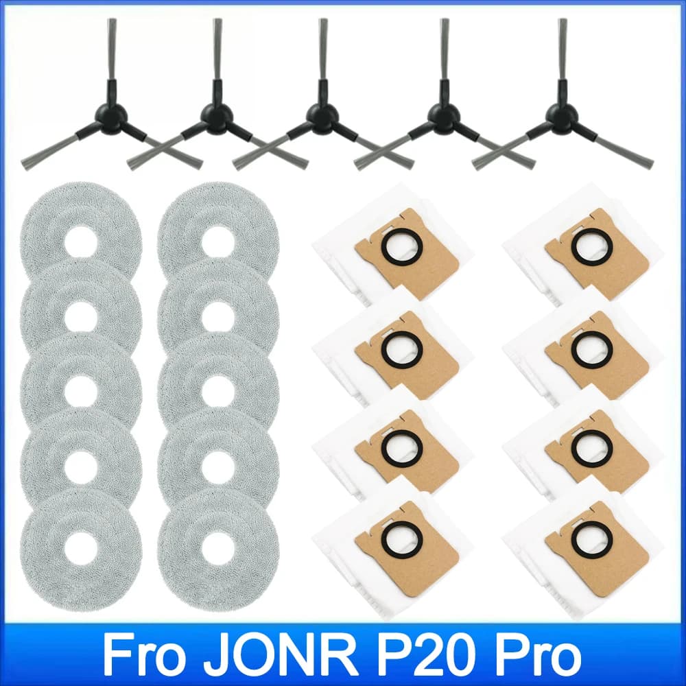Compatible For ( JONR P20 PRO ) Vacuum Replacement Accessories Parts：Mop Cloth Dust Bag Side Brush Accessories