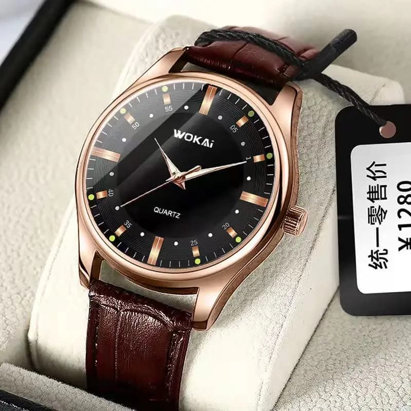 WOKAI high quality Men's casual belt quartz watch Men's Night light waterproof business waterproof fashion clock vintage Pors