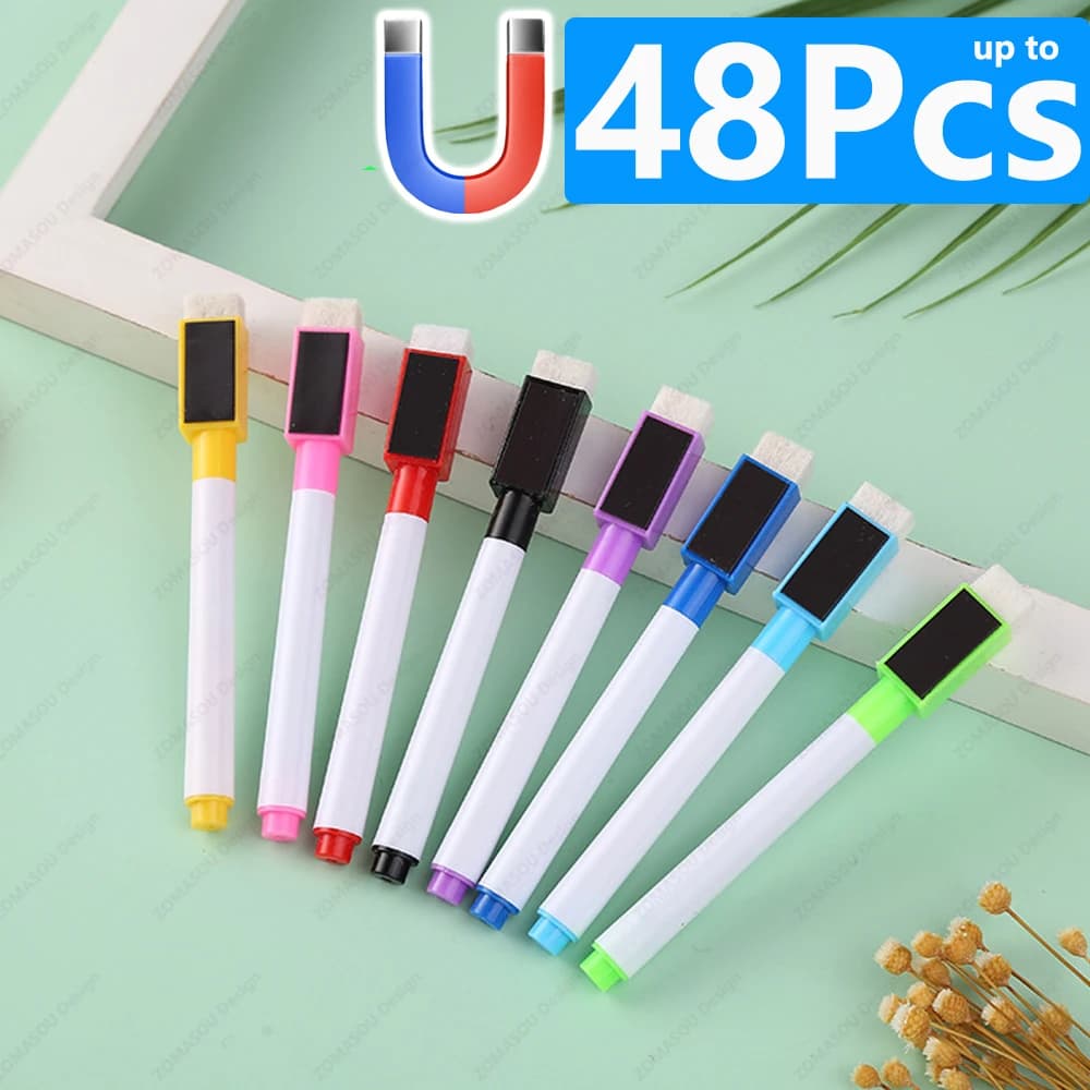 48-1Pcs Magnetic Erasable Whiteboard Pen Color Options Numbering Stationery Office Teaching Supplies for Student Blackboard Note