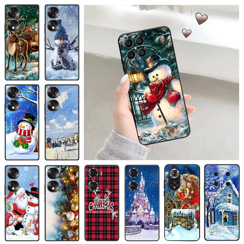 Soft Silicone Phone Case for Honor X7b X9b X6 a X8 b 70 90 Magic5 Snowman Christmas Santa Claus Huawei P20 P30 P40 P-Smart Cover