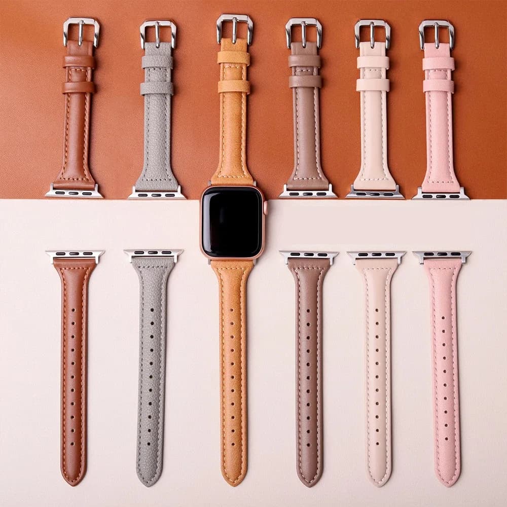 Slim Leather Strap for Apple Watch Band 44mm 40mm 41mm 49mm 45 Mm Wrist Women Bracelet IWatch Serie 10 9 8 7 6 5 4 SE Ultra 2