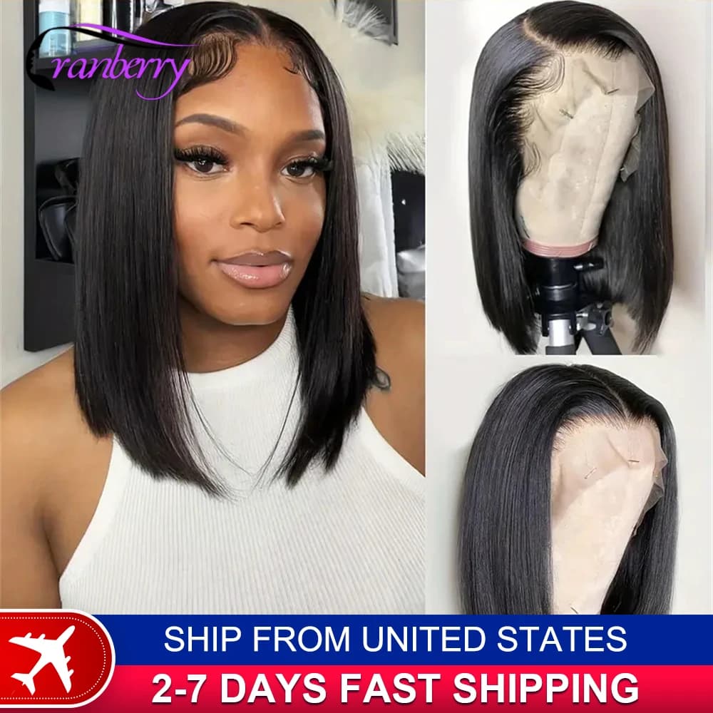 Human Hair Lace Wigs Transparent Straight Hair Short Bob Wig Cranberry Hair 13x4 Lace Frontal Wig 180% Density 4x4 Closure Wig